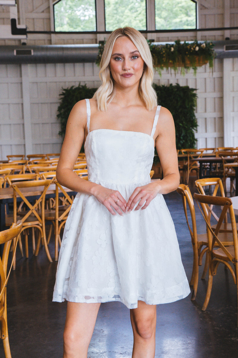 Jenna Floral Overlay Mini Dress, Ivory