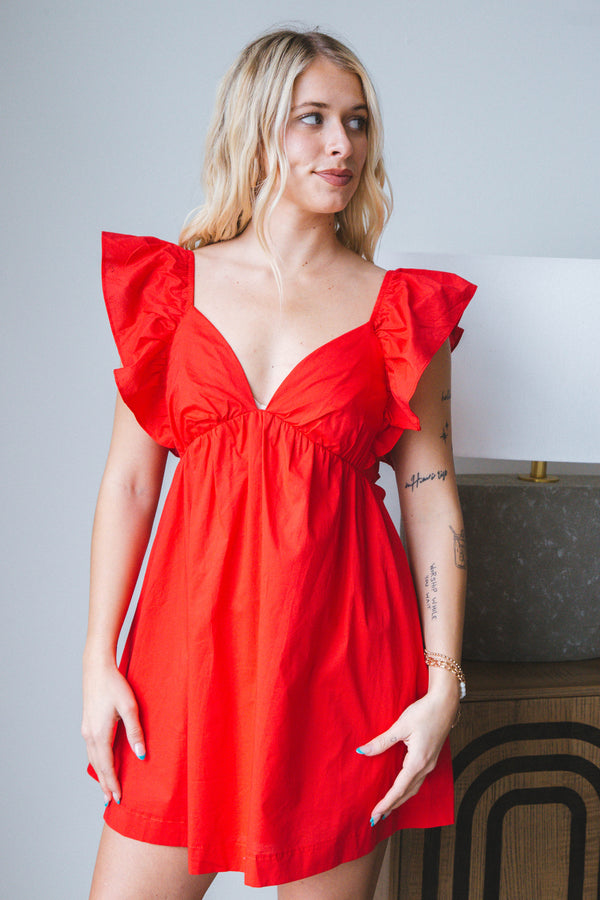 Annie Babydoll Mini Dress, Red
