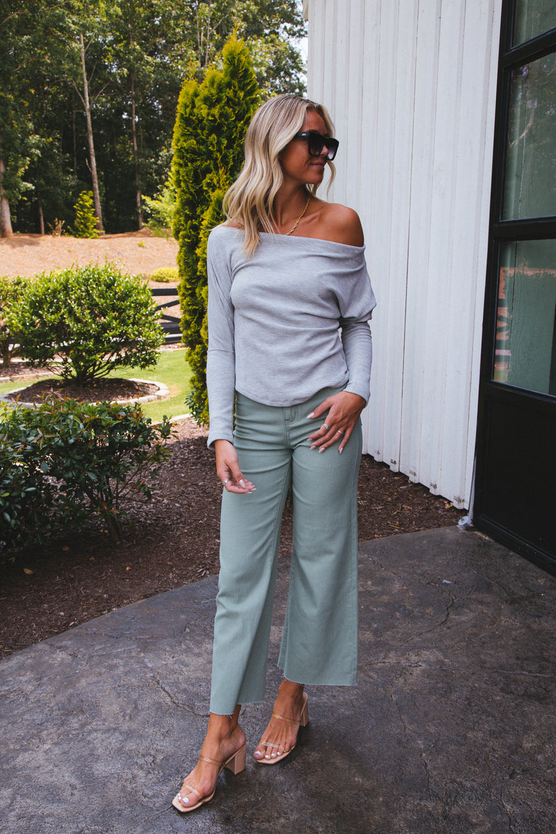 Off The Shoulder Thermal Top, Heather Grey