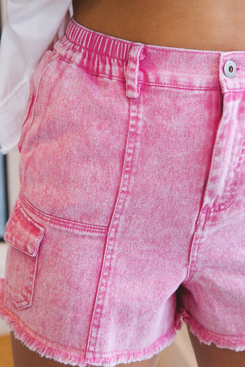 Charlie Twill Denim Cargo Shorts, Pink