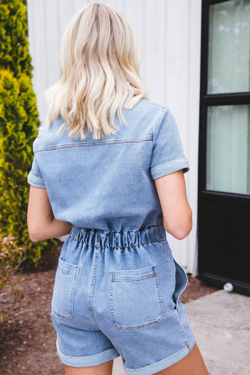 Willa Washed Romper, Denim