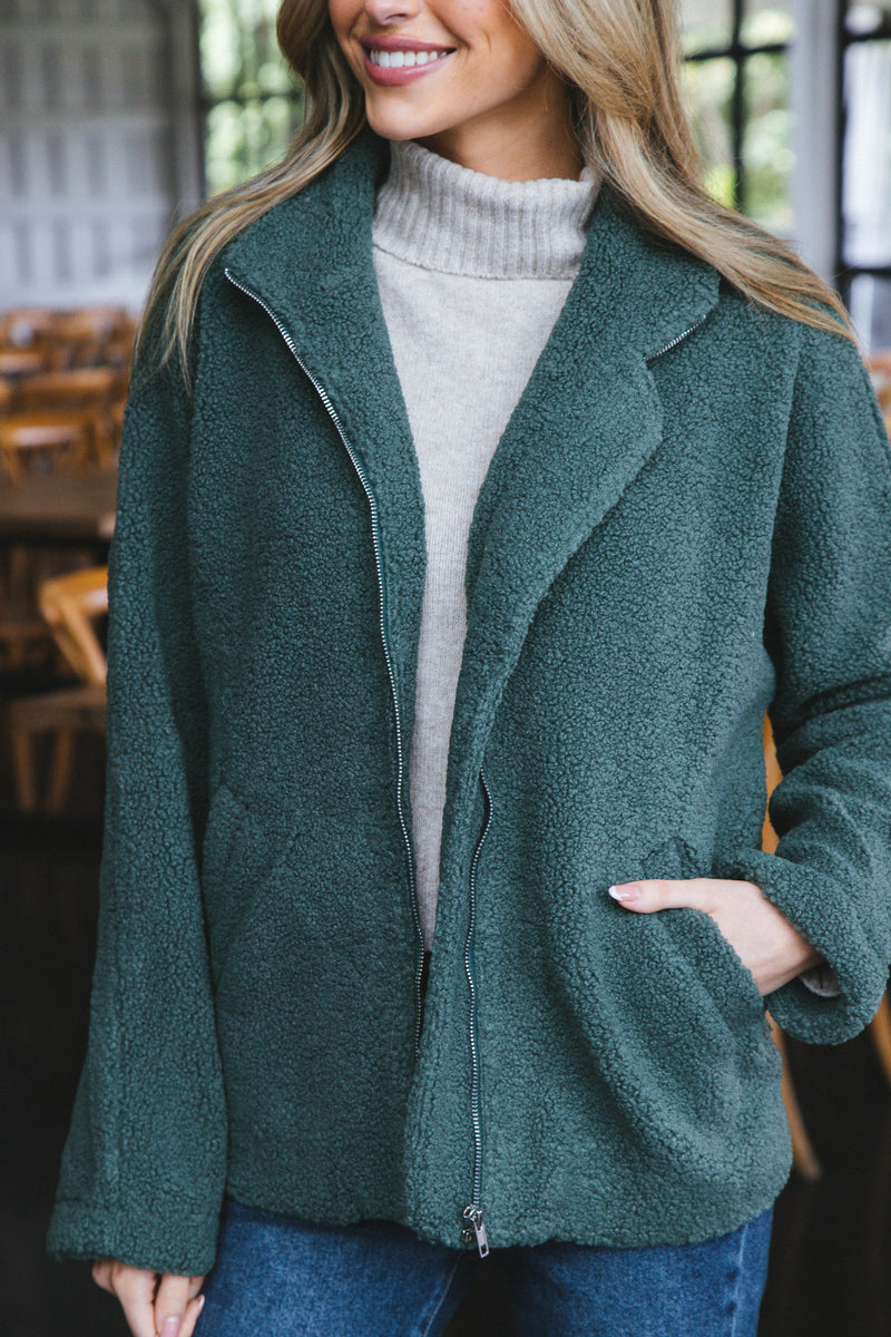 Shawnee Teddy Zip Up Jacket, Green