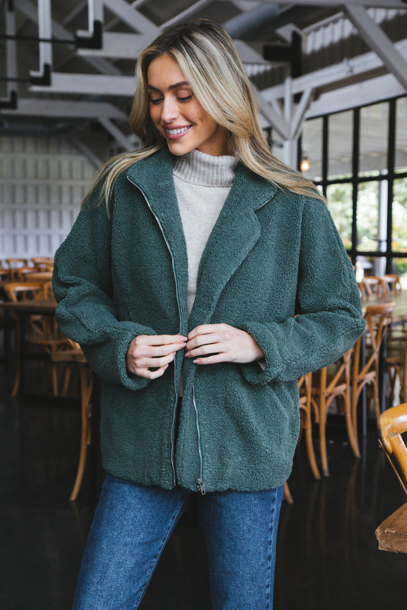 Shawnee Teddy Zip Up Jacket, Green