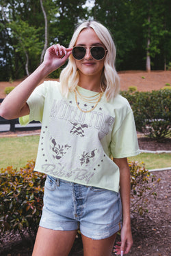 World Tour Cropped Graphic Tee, Lime