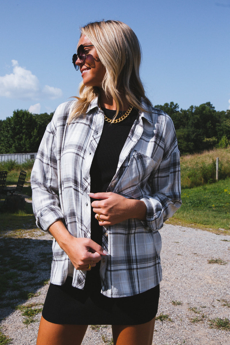 Stay Fresh Plaid Flannel, Grey