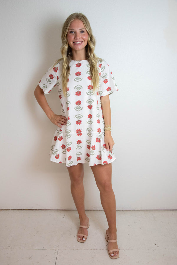 Mae Block Floral Print Dress, Off White