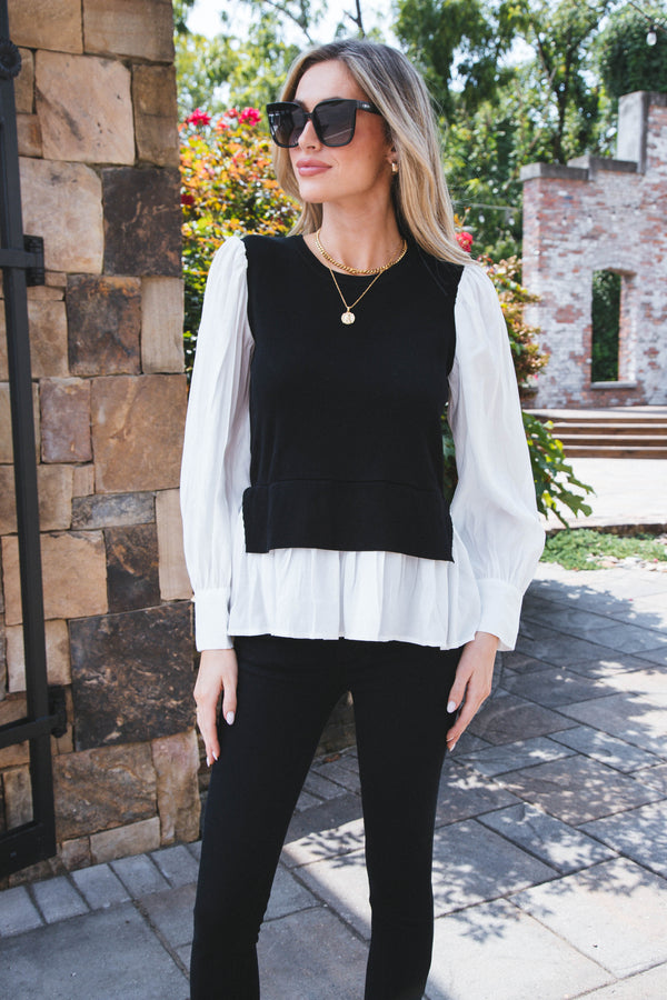 Elsie Sweater Vest Shirt, Black