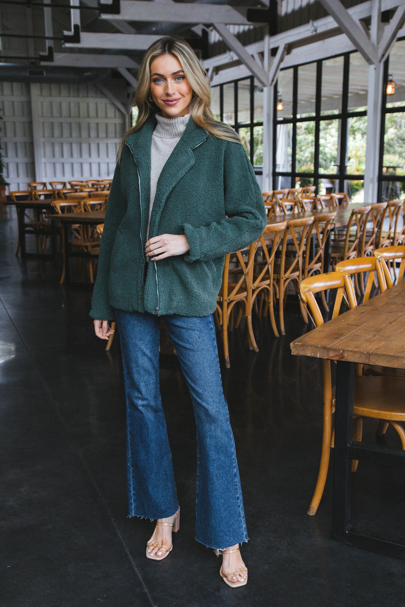Shawnee Teddy Zip Up Jacket, Green