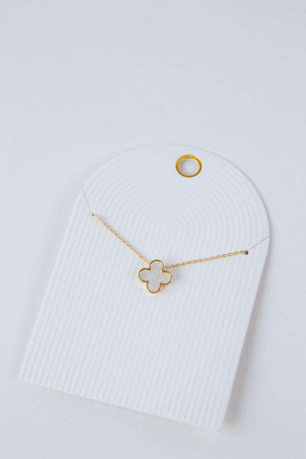 Clover Mop Pendant Necklace, Gold/Cream