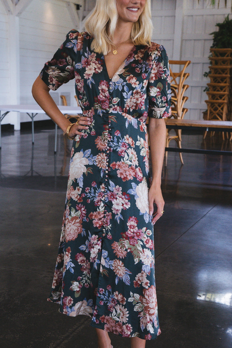 Moment In Time Floral Midi Dress, Pine/Multi