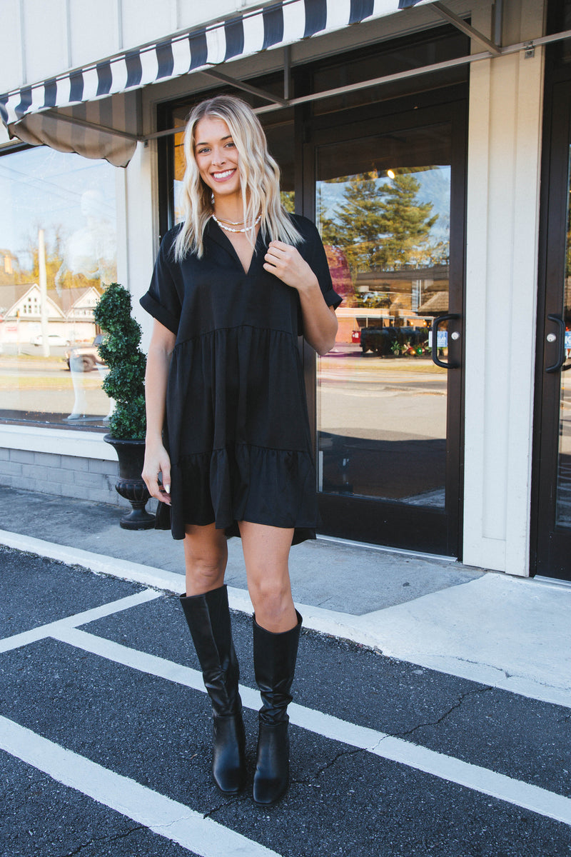 Serrano Tiered Dress, Black