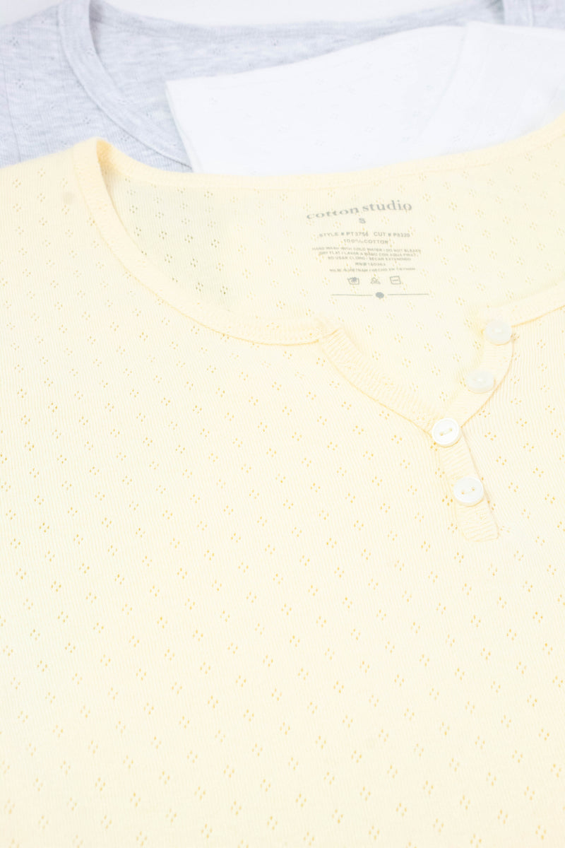 Julia Pointelle Knit Henley Top, Butter