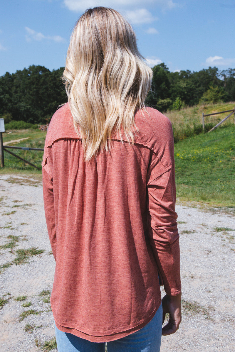 Bence Button Knit Top, Brick
