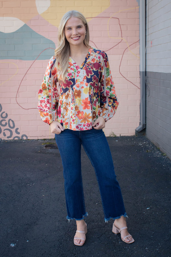 Scarlett Vibrant Patchwork Blouse, Ivory Multi