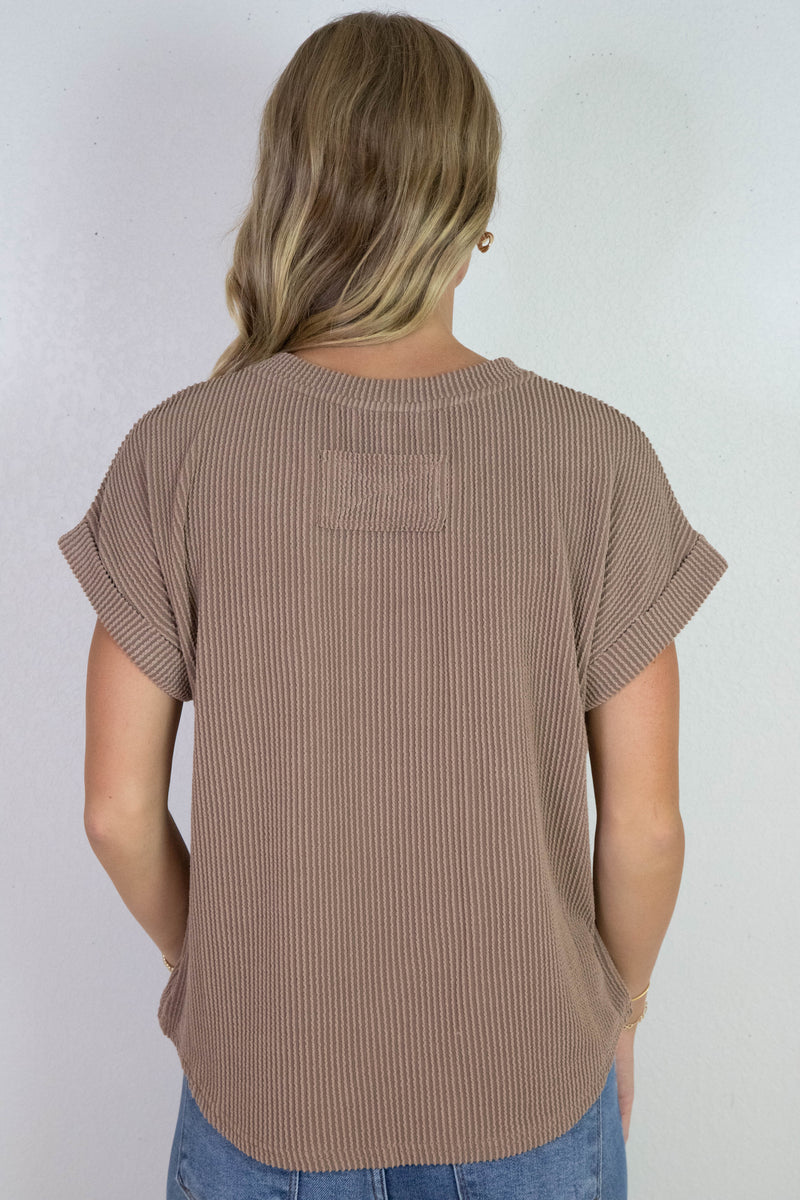 Lilly Ribbed Crew Neck Top, Mocha