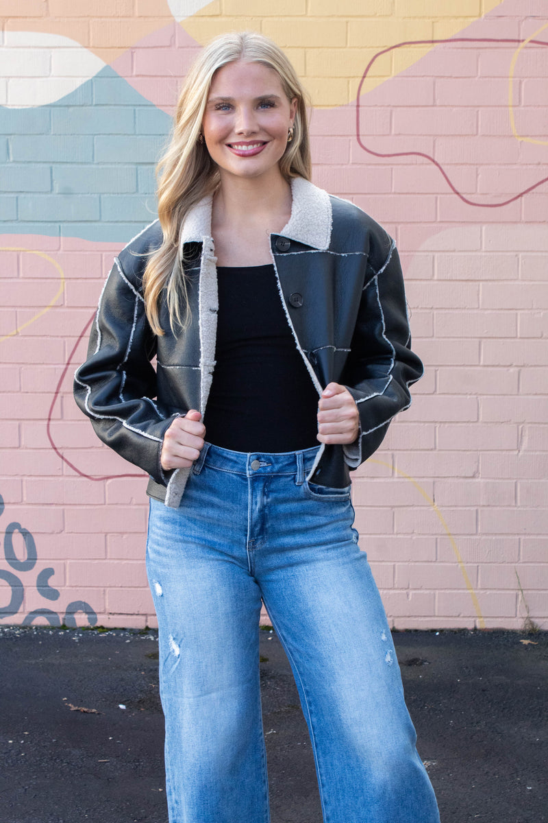 Tilia Faux Leather Coat, Black | Steve Madden
