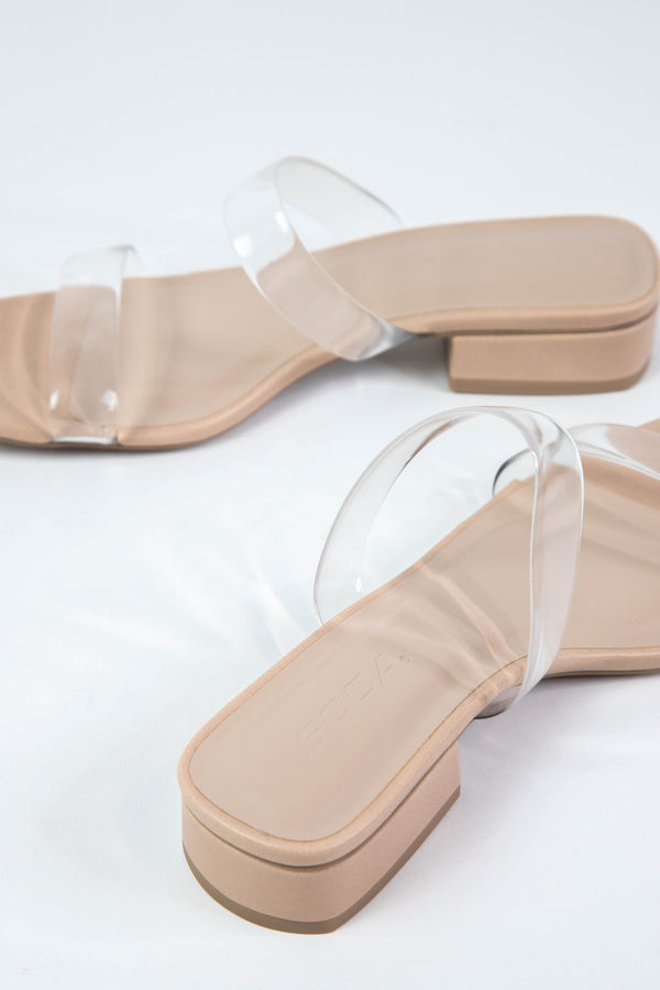 Exit Clear Double Strap Square Toe Sandal, Natural/Lucite