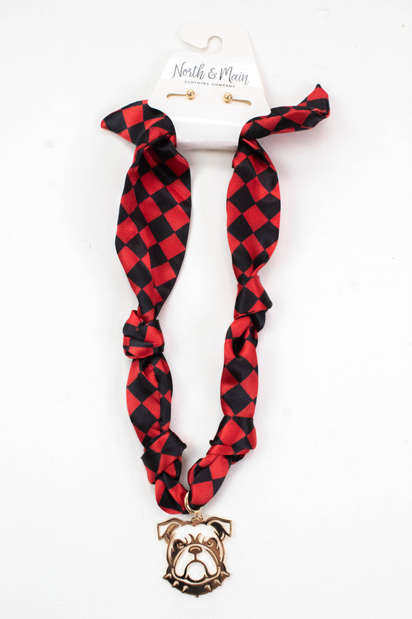 Georgia Gameday Scarf Necklace, Red/Black