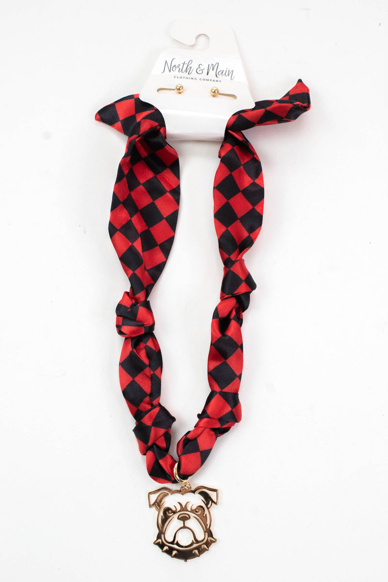 Georgia Gameday Scarf Necklace, Red/Black