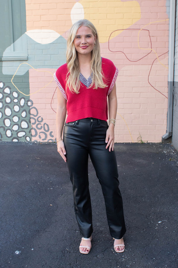 Leilani Contrast Trim Vest, Scarlet Combo