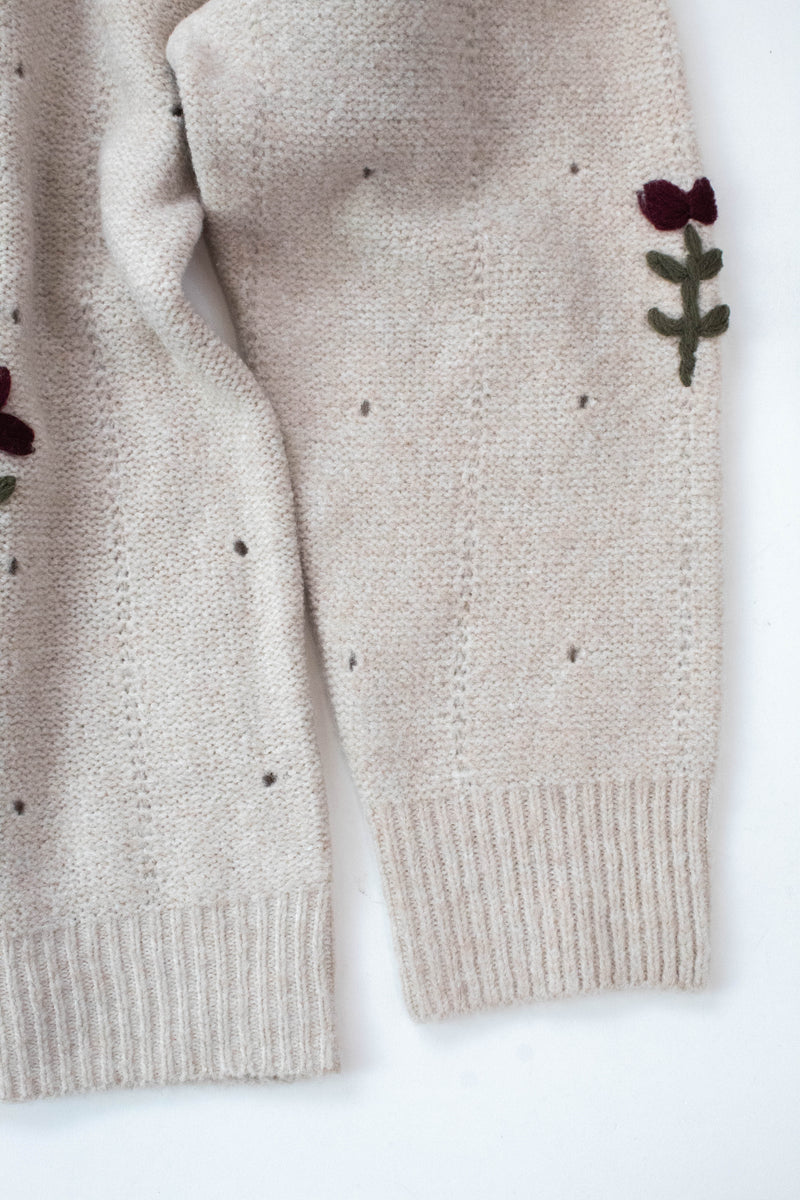 Alayna Embroidered Blossom Sweater, Mocha