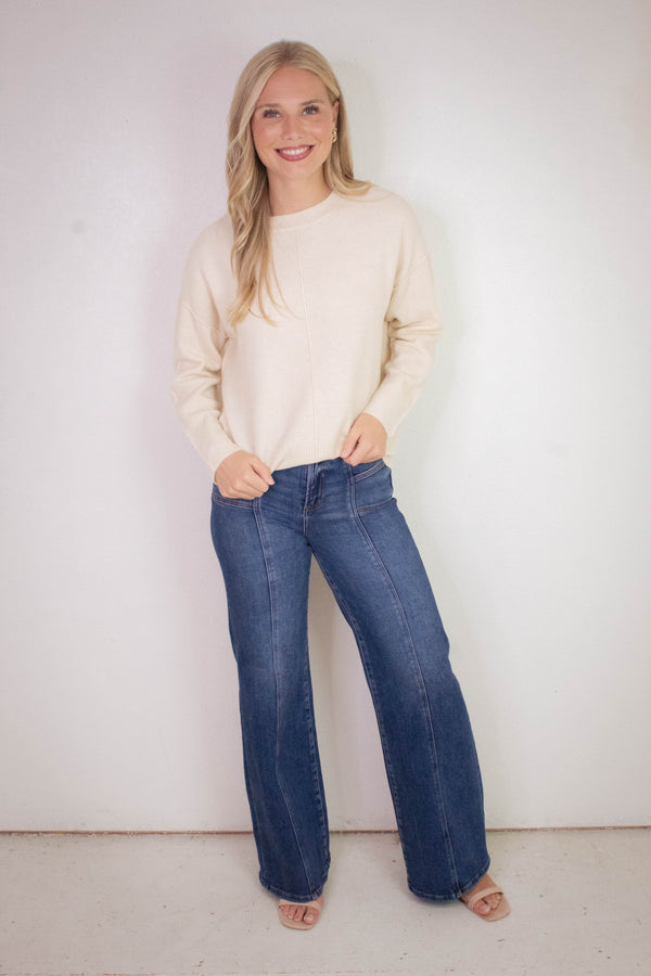Noa Front Seam Detail Sweater, Ivory