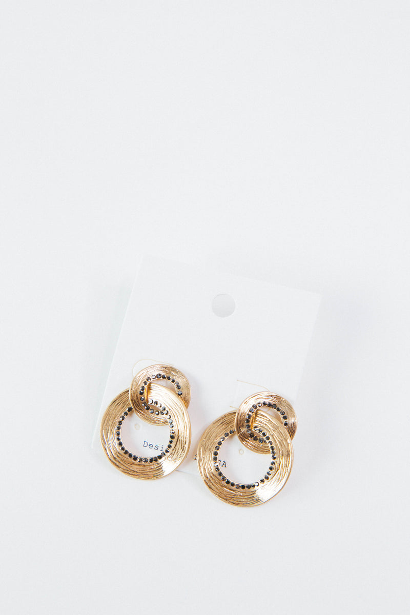Pave Linked Double Texture Earring, Hematite/Gold