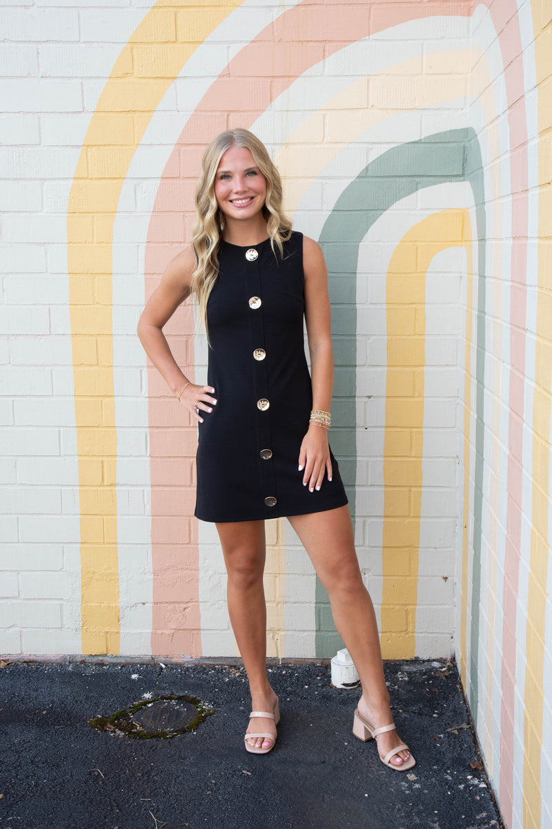 Tatum Button Down Mini Dress, Black