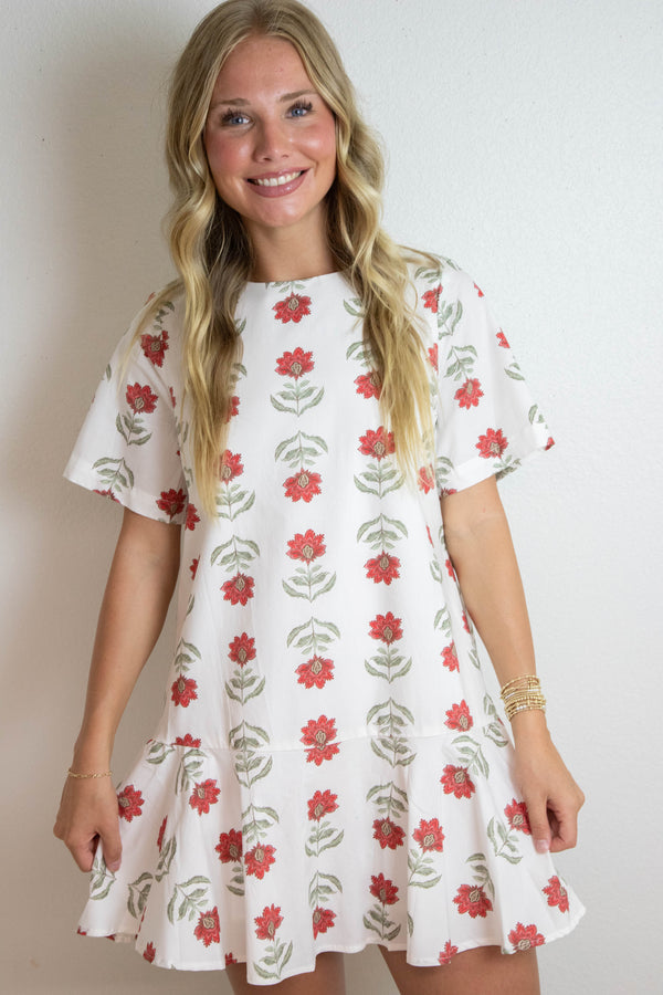 Mae Block Floral Print Dress, Off White