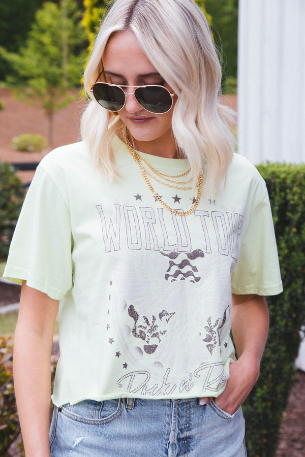 World Tour Cropped Graphic Tee, Lime