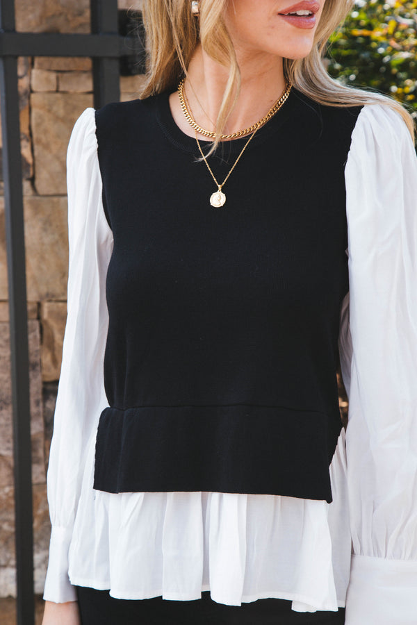 Elsie Sweater Vest Shirt, Black