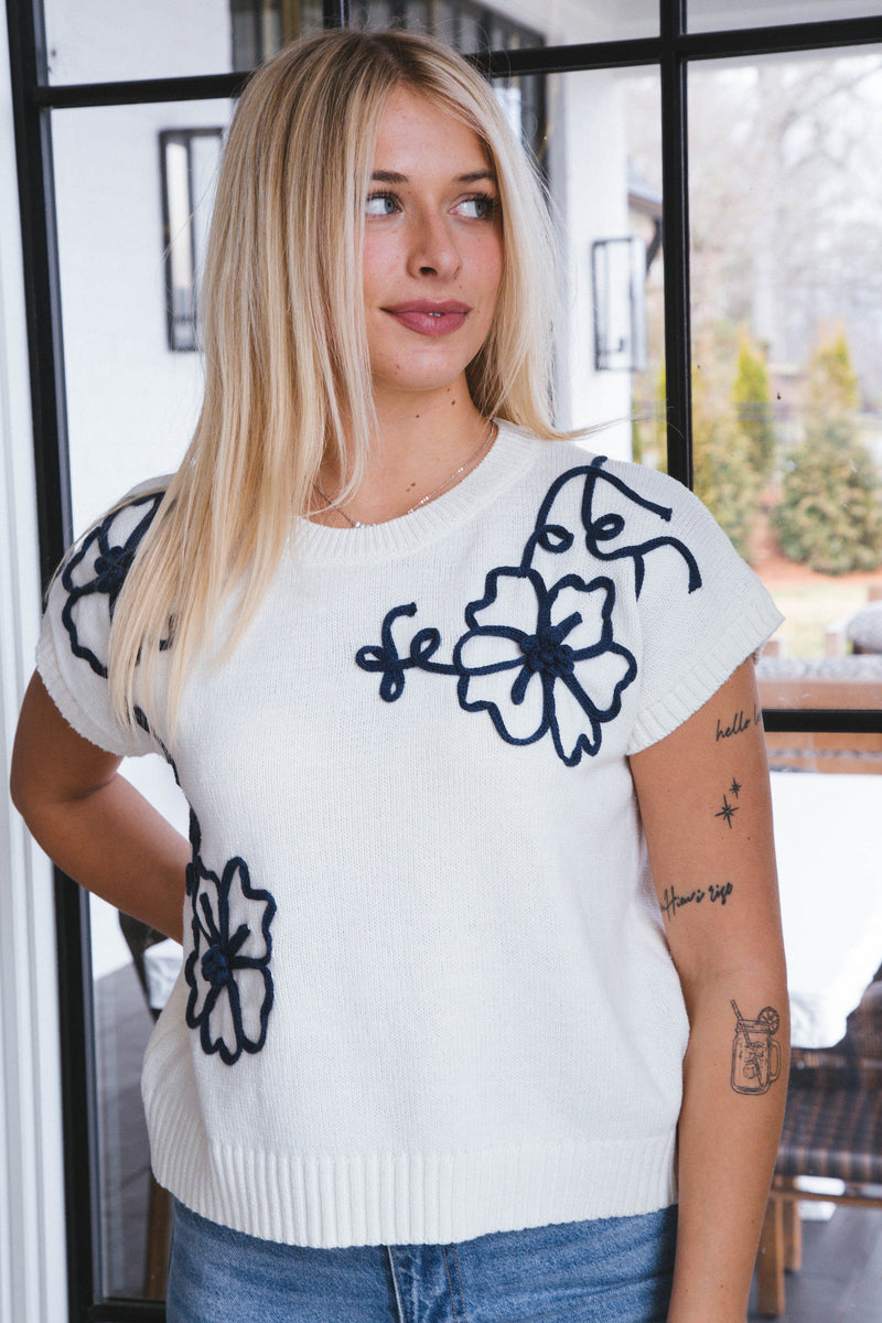Layla Flower Doodle Top, Ivory