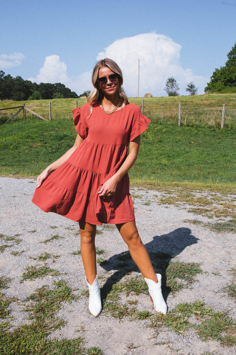 Spiced Up Tiered Mini Dress, Cinnamon | Extended Sizes
