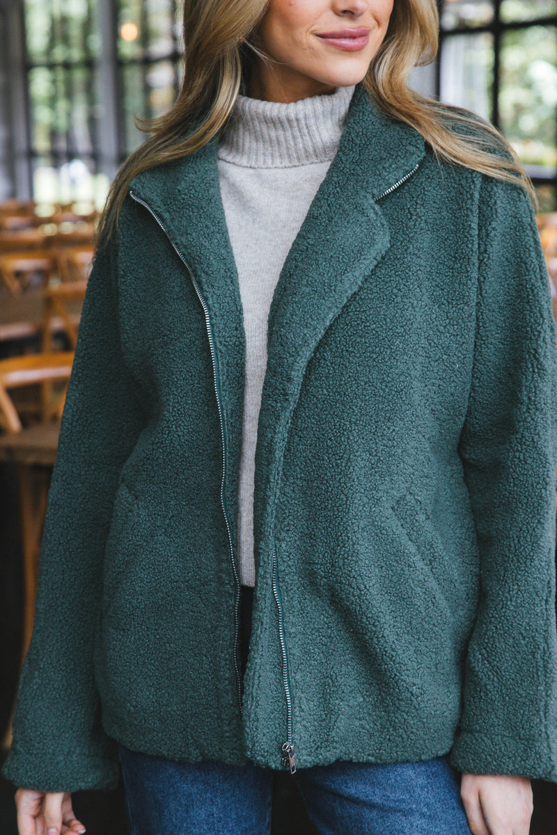 Shawnee Teddy Zip Up Jacket, Green