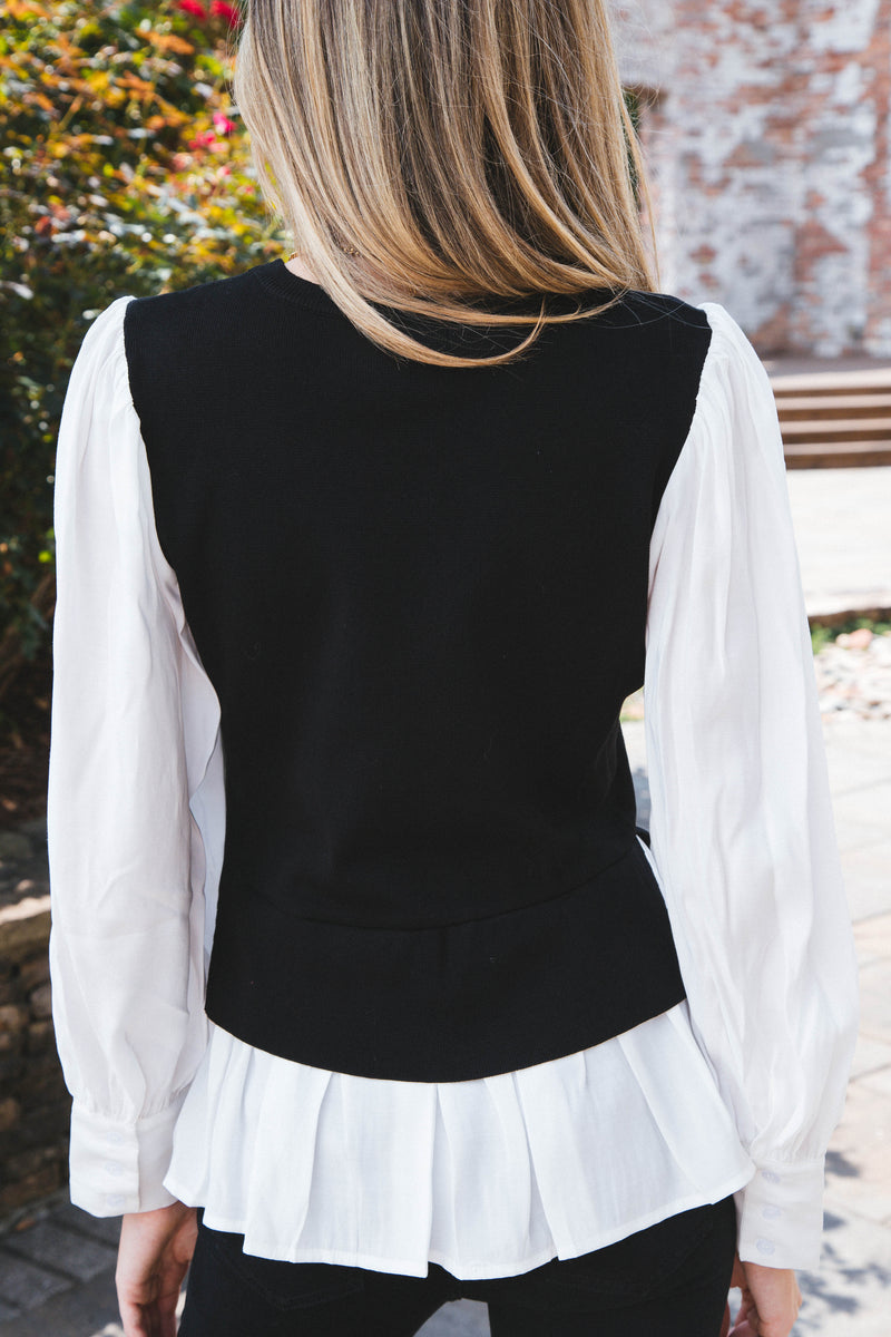 Elsie Sweater Vest Shirt, Black