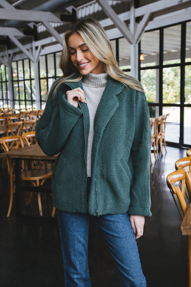 Shawnee Teddy Zip Up Jacket, Green
