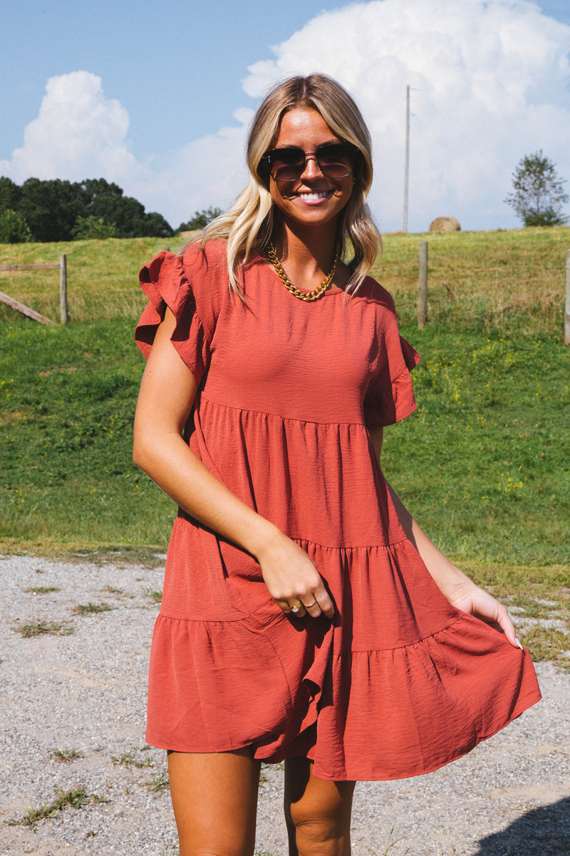 Spiced Up Tiered Mini Dress, Cinnamon | Extended Sizes
