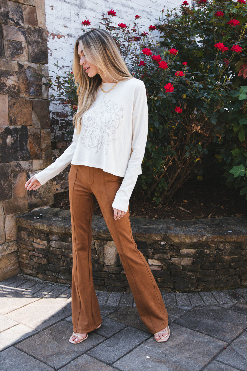 Faux Suede Flare Pants, Rich Caramel | SPANX