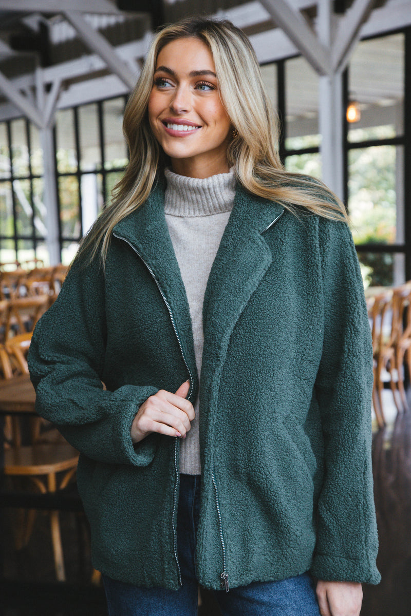 Shawnee Teddy Zip Up Jacket, Green
