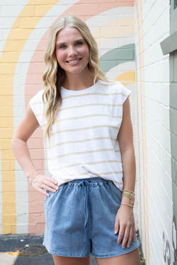 Frankie Pleated Muscle Tee, Sandstone Stripe | Sanctuary