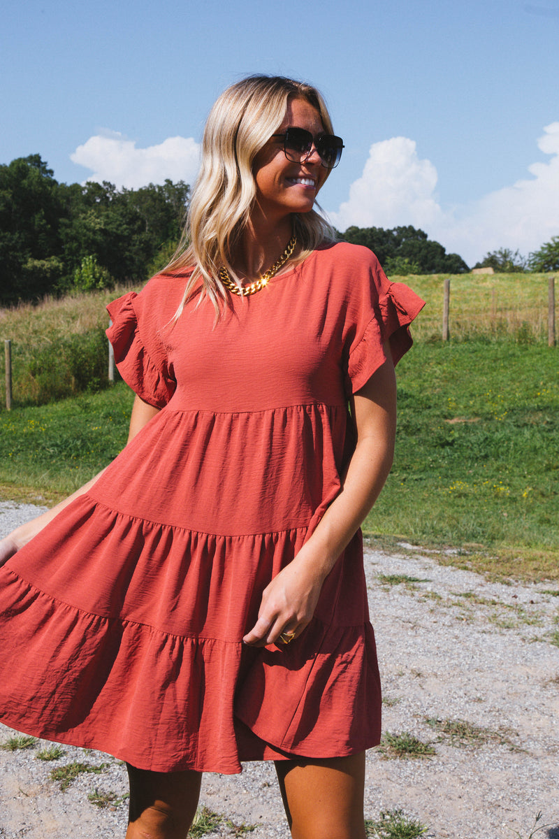 Spiced Up Tiered Mini Dress, Cinnamon | Extended Sizes