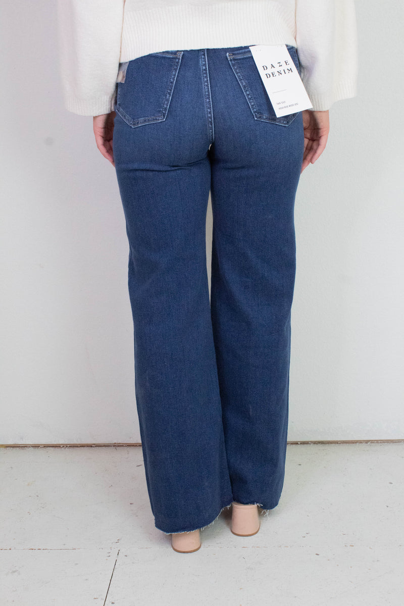 Far Out High Rise Wide Leg Jeans, Waterfall | Daze