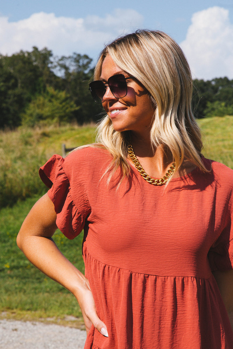Spiced Up Tiered Mini Dress, Cinnamon | Extended Sizes