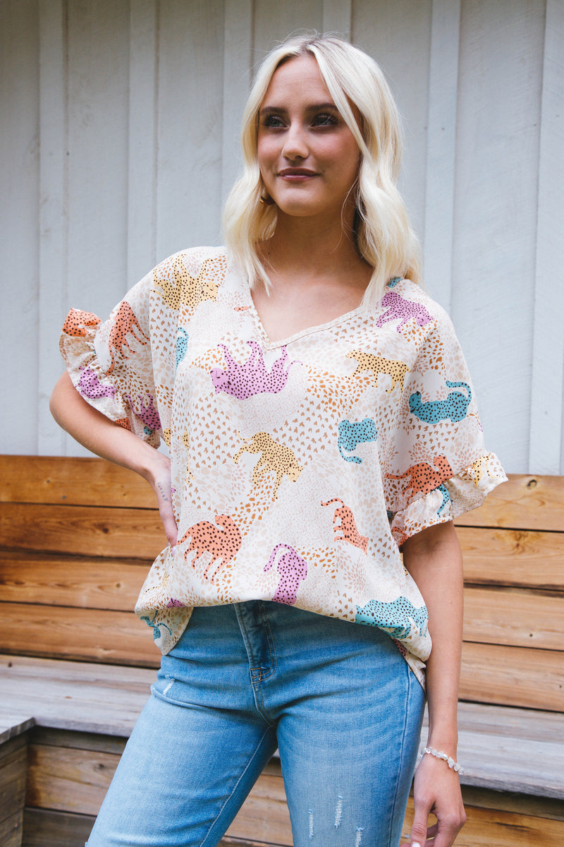 Wild Things Cheetah Blouse, Cream Multi | Extended Sizes