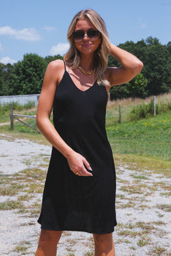 Kamryn Knee Length Slip Dress, Black