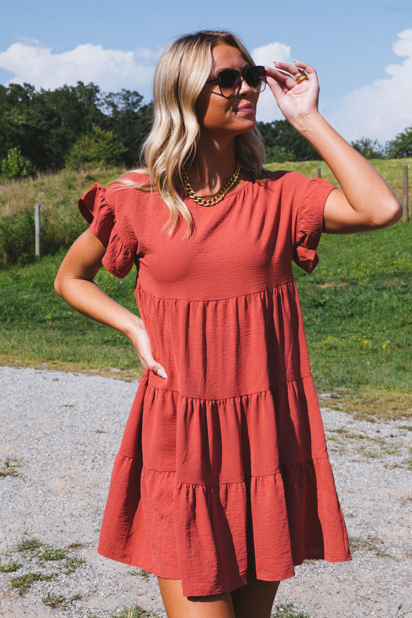 Spiced Up Tiered Mini Dress, Cinnamon | Extended Sizes