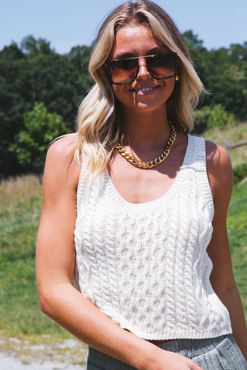 High Tide Cable Tank, Tea | Free People