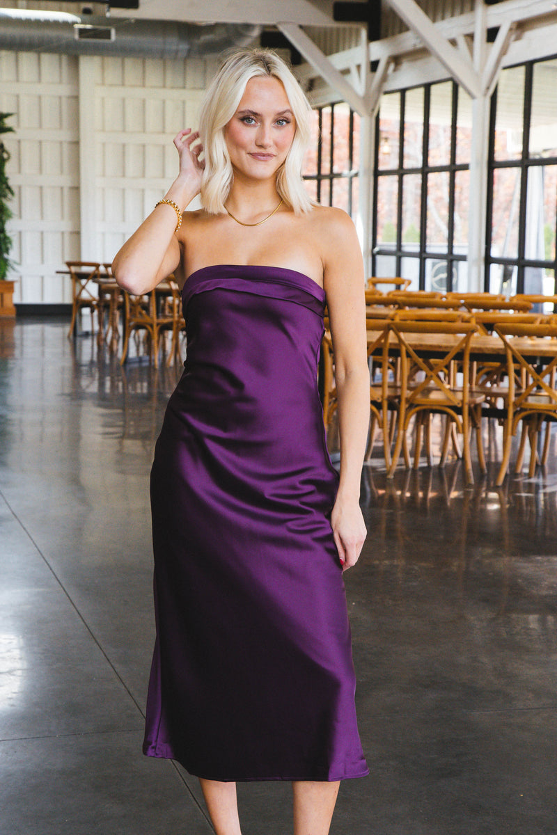 Bias Tube Midi Dress, Purple