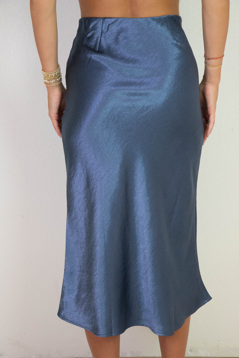 Saige Elastic Waist Midi Skirt, Dusty Navy