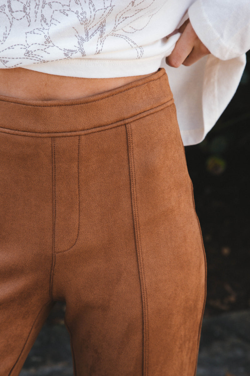 Faux Suede Flare Pants, Rich Caramel | SPANX